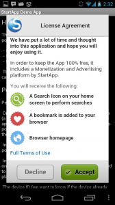 The Startapp opt-in dialog